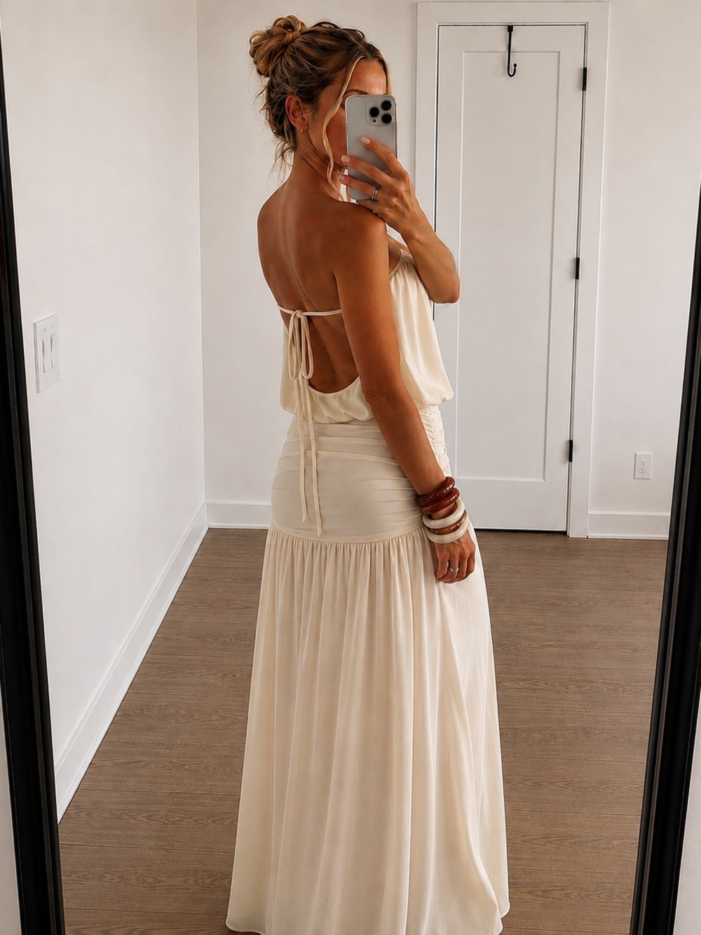 Ivory Open Back Tie Maxi Dress